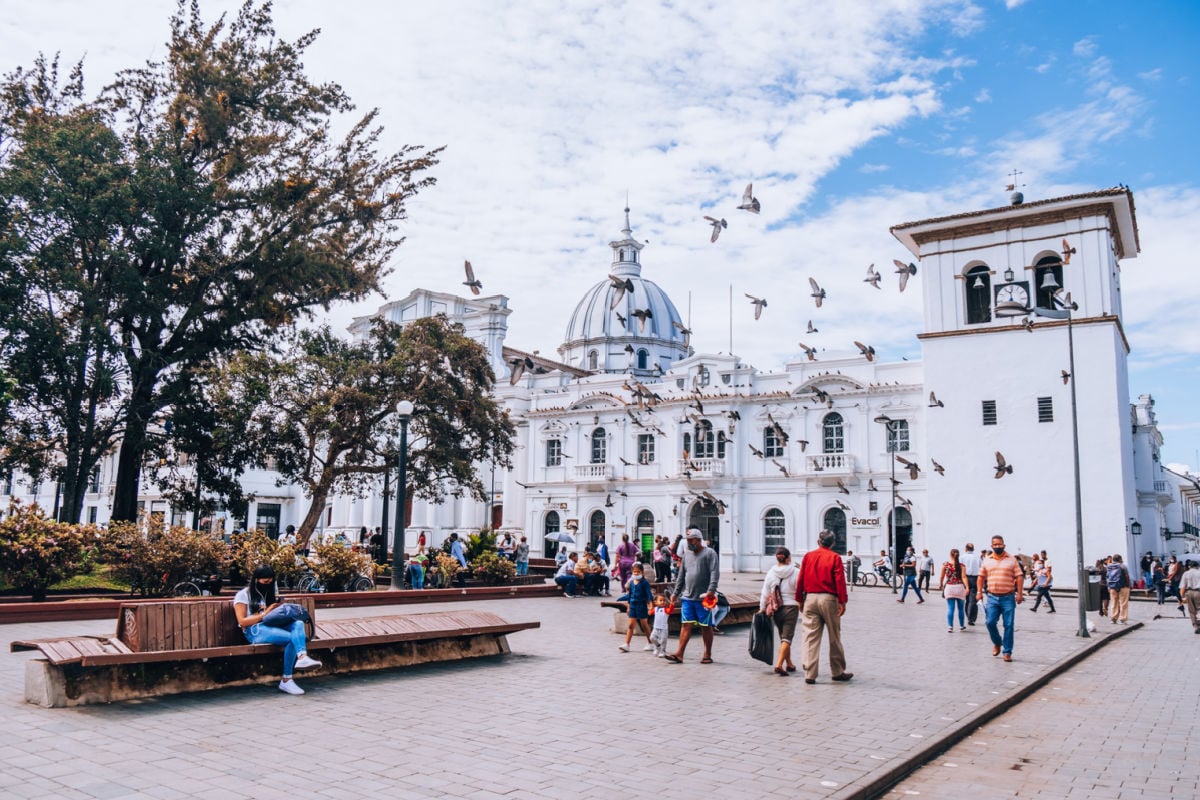 People walking through Popoyan, Colombia